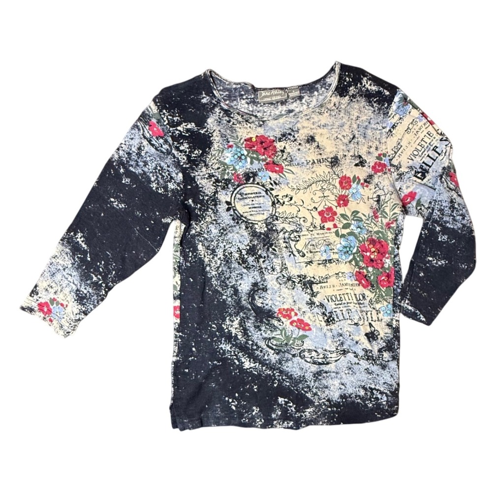 Jane Ashley Casual Lifestyle Floral Print Top 3/4 Sleeve Petite Women's